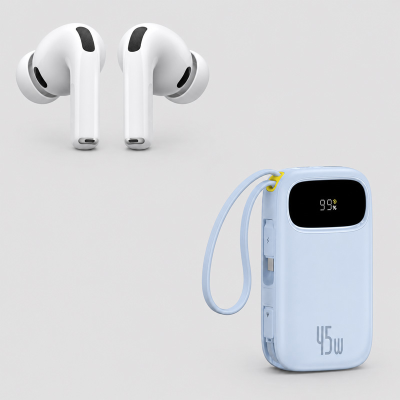 هدفون بلوتوثی اپل مدل AirPods Pro 3 + پاوربانک 45 وات بیسوس